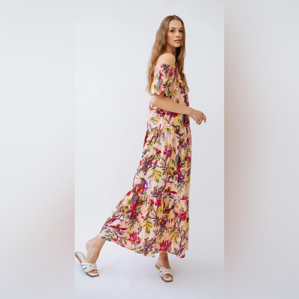 Guadalupe Momposina Raven Peach Dress off-the-shoulder